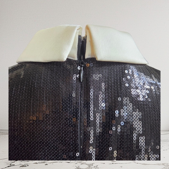 Ann Taylor Black Sequin Collared Asymmetrical Dress Size 12 - Picture 3 of 6